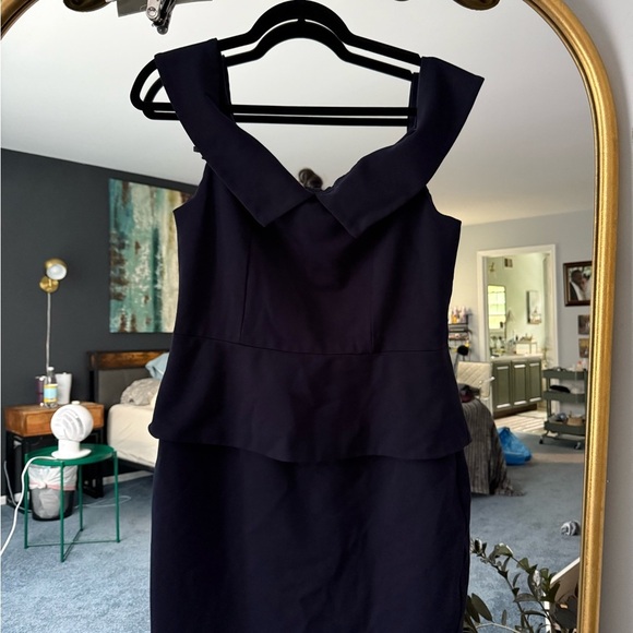 Ted Baker Bardot Fold Peplum dress Navy US10 EUC casual cocktail party evening - Picture 3 of 4